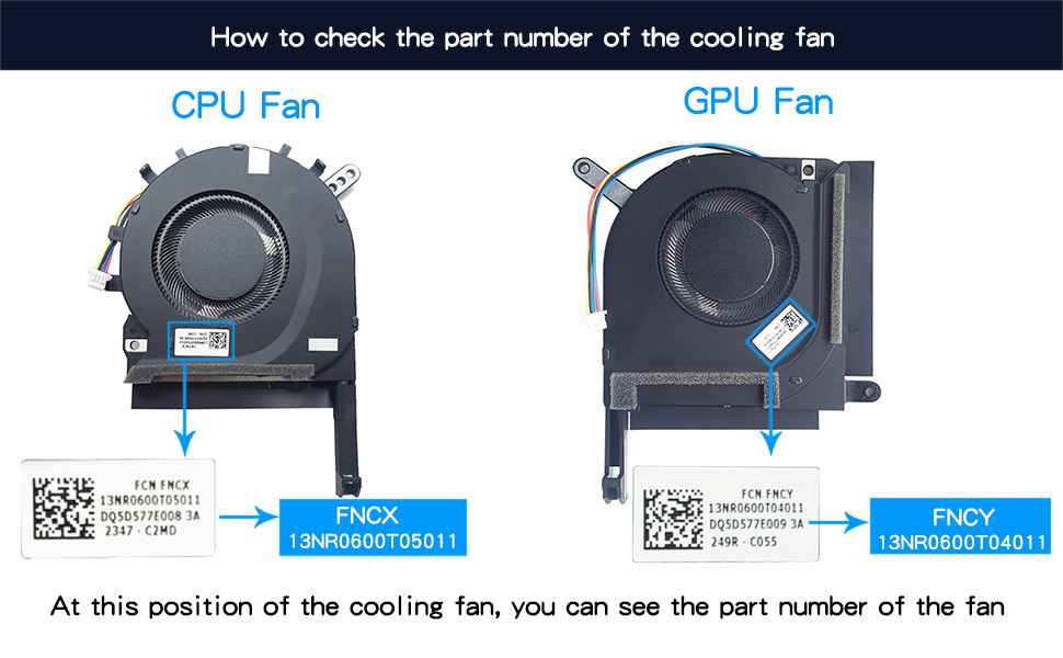 How to find the part number of the cooling fan