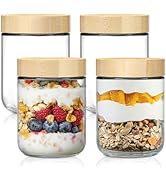 NETANY 4-pack 16oz Glass jars with Airtight Lids, Overnight Oats Containers with Bamboo Lids, Wid...