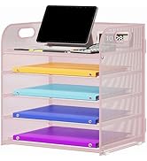 Cawukege 5 Tier Paper Organizer with Handle, Metal Mesh Desk Organizer File Folder Organizer Pape...