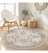 GENIMO 5FT Round Area Rugs for Living Room, Circle Rugs Machine Washable Low Pile, Chenille Non S...