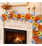 Knomeko Fall Garland for Mantle 6FT Pumpkin Sunflower Mesh Autumn Decor | Farmhouse Fall Decor Ga...