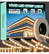 GZBtech AC 110-120V LED Strip Lighting 16.4FT/5M, 2800K Warm White IP65 Waterproof Outdoor Strip ...