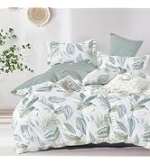 LEMIROE Botanical Cotton Comforter Queen Size - Sage Green Comforter Printed with Leaves &amp; Ferns ...