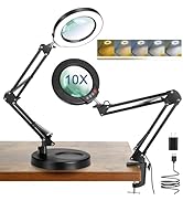 10X Magnifying Glass with Light and Stand, 5 Color Modes Stepless Dimmable 2-in-1 Lighted Magnifi...