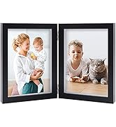 AEVETE 5x7 Double Picture Frames Hinged Wood Folding Picture Frames Vertically Display with Real ...