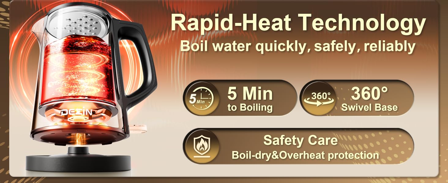 Rapid-Heat Technology Boil water quickly, safely, reliably