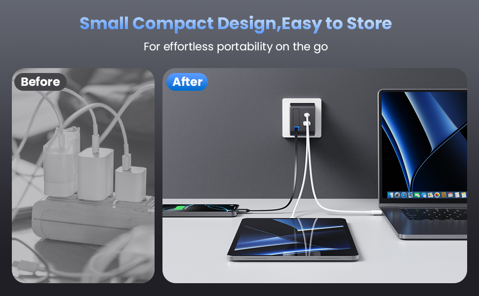 USB C Charger Block Built-in Retractable Cable,GaN Foldable Plug Wall Charger Fast Charging Station
