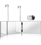 HIEEY 3 Way Mirror for Hair Cutting,360 Trifold Mirror with Height Adjustable Telescoping Hooks,a...