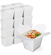 [50 Pack] 8 oz Chinese Take Out Boxes - 3 x 2.5” Plain White Paperboard Food Containers, Leak and...