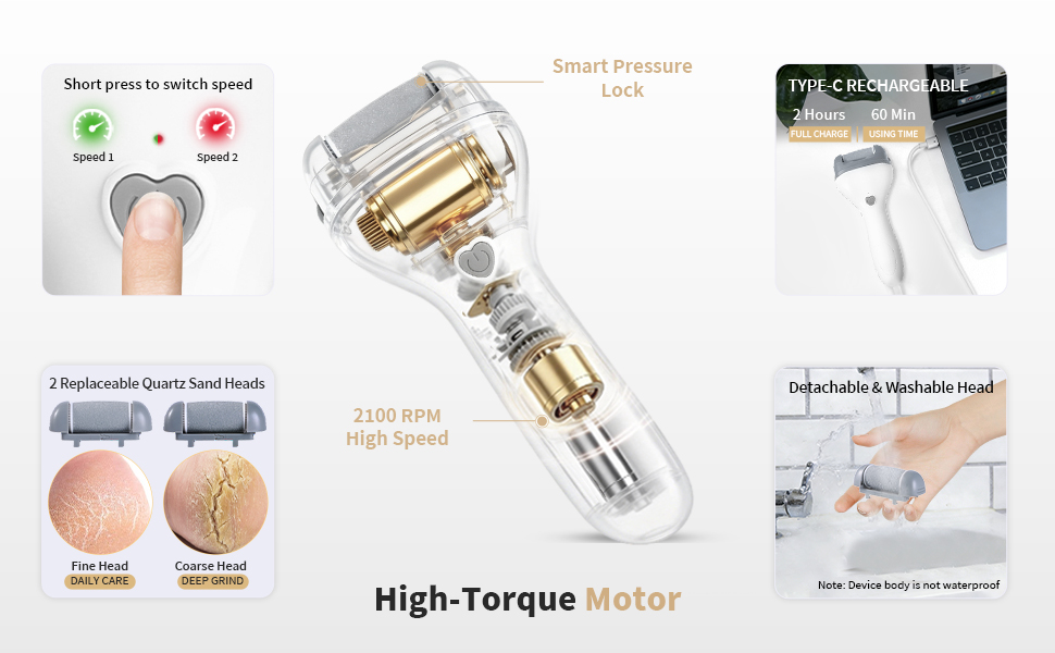 Callus Remover Electric with 2 Speeds and Pressure Lock Technology