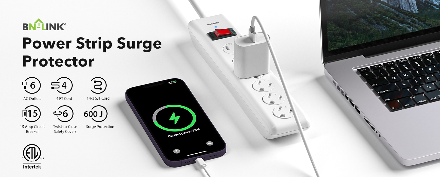 6-Outlet Power Strip Surge Protector 4 ft