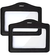 Larpur Horizontal Badge Holders, Double-Sided Clear ID Card Cases, PU Leather Work ID Badge Case,...