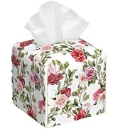 BLYKVGHQ Watercolor Rose Flower Tissue Box Cover Square, Tissue Box Holder with Bottom Belt Leath...