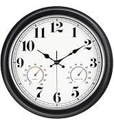 45MinST 13-Inch Vintage Outdoor Wall Clock with Thermometer and Hygrometer, Waterproof, Large Num...