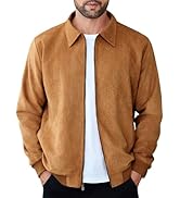 COOFANDY Men's Casual Suede Bomber Jacket Lightweight Full Zip Up Jackets Vintage Faux Leather Ja...