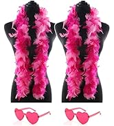 YBHOMINE 2 Pcs Feather Boas with Heart Rimless Sunglasses,4 ft Feather Boa Halloween Christmas Ba...