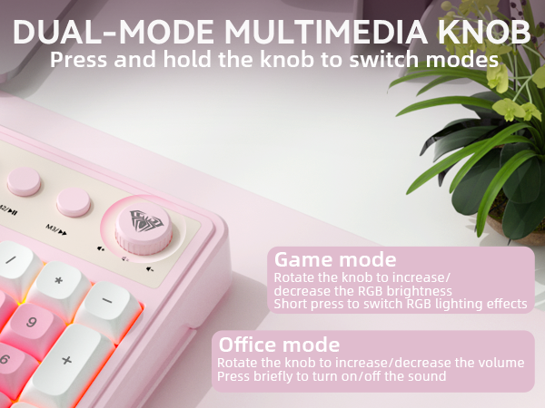 cute keyboard dual-mode knob Creamy Keyboard with Number Pad Quiet Typing Computer Keyboards