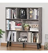 LEYAOYAO 8 Cube Bookshelf,3 Tier Bookcase with Legs,Modern Grey Mid-Century Bookshelves,Large Far...