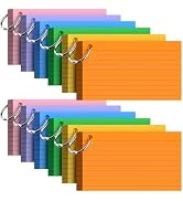 600 PCS Flash Cards 3x5 Index Cards, Colored Cue Cards with Binder Rings | Colored Ruled Lined Pa...