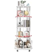 iabifo 4 Tier Rotating Bookshelf with Brake Wheels, 360° Spinning Bookcase, Vertical Floor Standi...