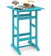 Giantex 42" Height Outdoor Tall Bar Table, HDPE Square Pub Table with Wood Grains, Cocktail High ...
