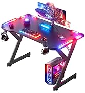 HLDIRECT 40 Inch Gaming Desk with LED Lights, Small Rgb Computer Gaming Desk Table with Cup Holde...