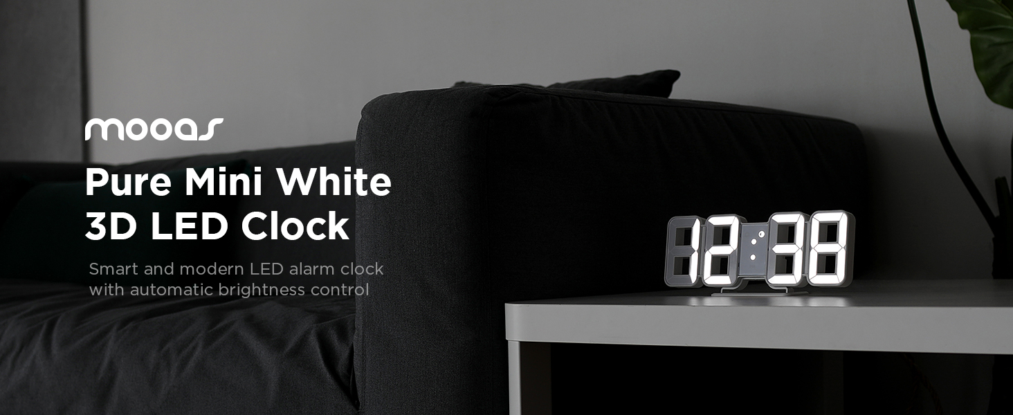 Pure mini white 3D LED clock main