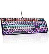 MageGee Typewriter Mechanical Gaming Keyboard, Retro Punk Round Keycap LED Rainbow Backlit USB Wi...