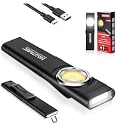 HAUTMEC 12-in-1 Pocket Flashlight with Clip, Slim Flat Flashlight Rechargeable Work Light with US...