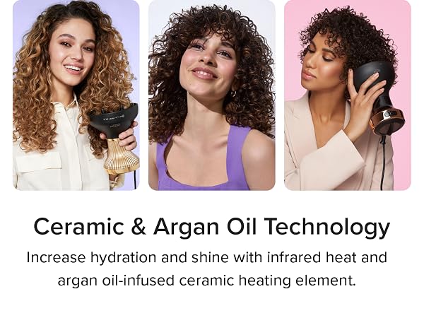 Increase hydration and shine with infrared heat and argan oil-infused ceramic heating element.