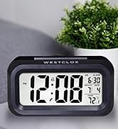 Westclox Alarm Clock with Large Digital Display and Shallow White Backlight, Month/Date and Tempe...