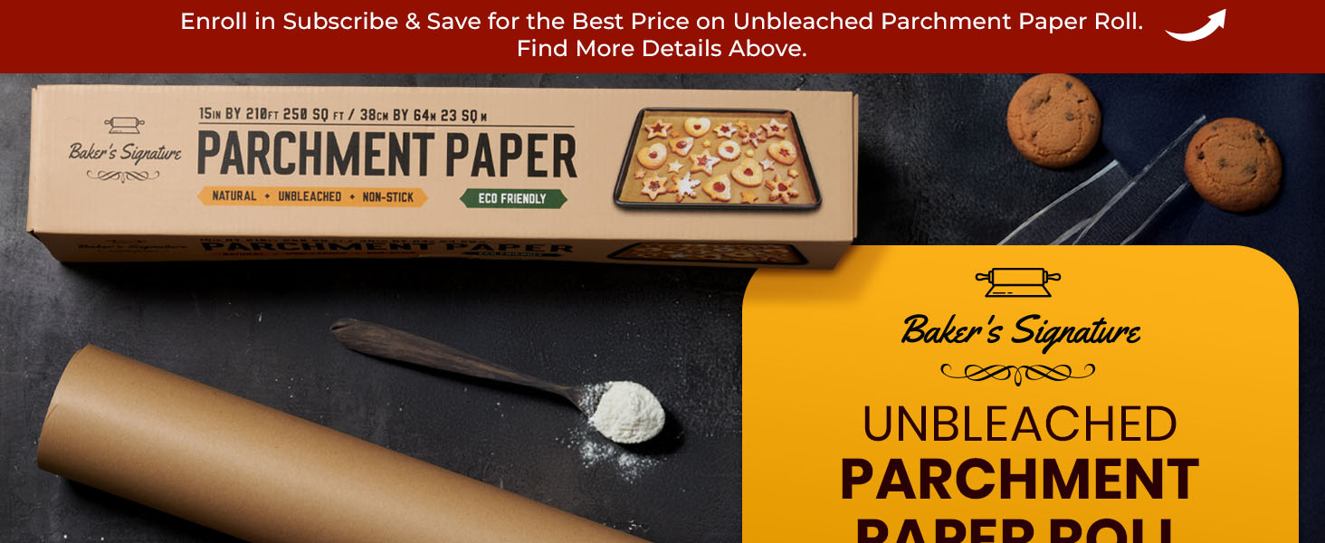 Brown parchment paper for baking used for clean, mess free everyday oven cooking.