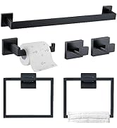 TQKAG 6-Piece Bathroom Towel Bar Sets Matte Black 23.6 inch Towel Bar Stainless Steel Towel Ring ...