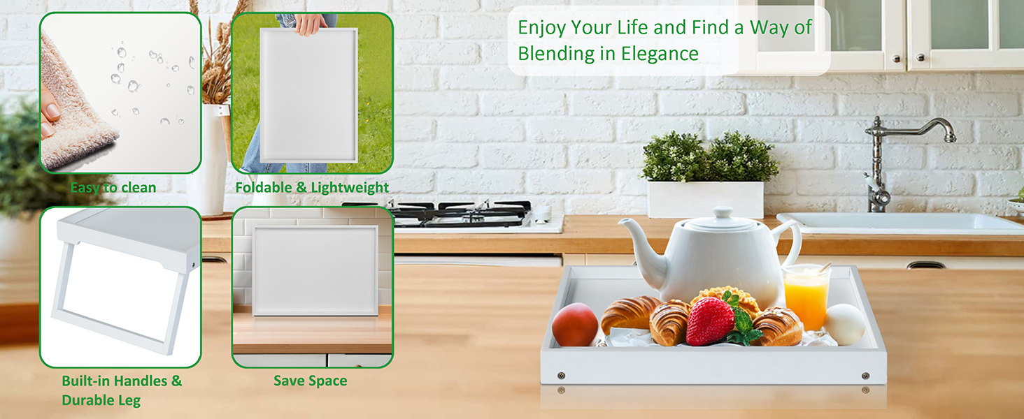 Bamboo Bed Tray Table with Folding Leg