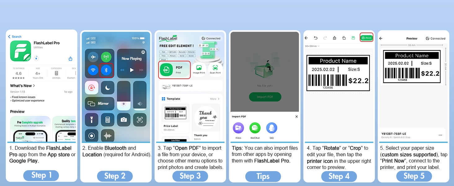 NULLTONEX Bluetooth Thermal Shipping Label Printer Mobile Bluetooth Connection Introduction