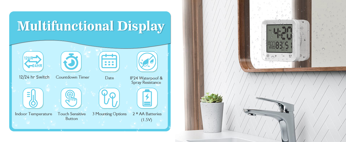 shower clock time management clock with LCD touch display