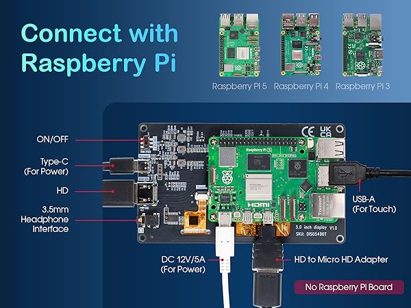 5 inch raspberry pi 5 screen DIS05490T