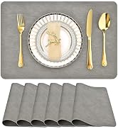 SLKQG Set of 6 Faux Leather Placemats - Waterproof, Wipeable, Heat Resistant - Anti-Stain, Spill-...