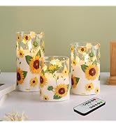 Eywamage Sunflower Flameless Candles in Glass Jars, Flickering Battery LED Pillar Candles with Re...