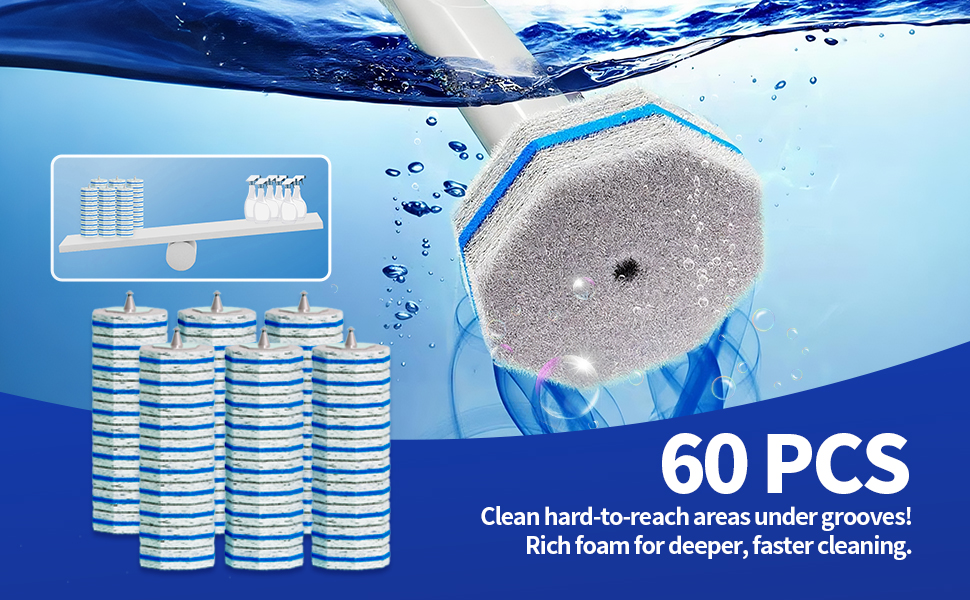 60pcs Disposable Toilet Brush Refills 3-1