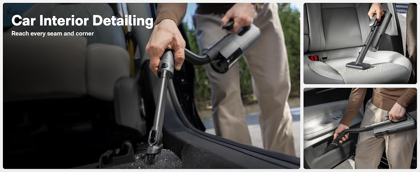 hanheld vacuum for car interiors like seats, floor mats, dashboards, center console, tight crevices