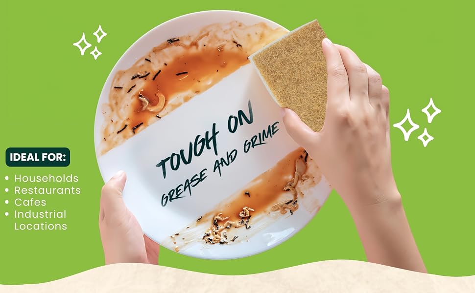sponge cleaning a greasy plate,ideal for households,restaurants and industrial use