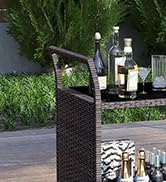 Giantex Rolling Wicker Cart Rattan Bar Cart Outdoor Serving Cart Wicker Trolley Portable Kitchen ...