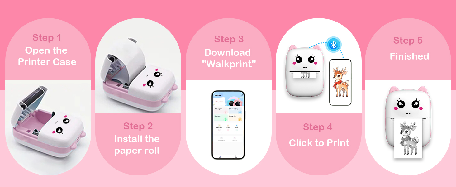 Mini Sticker Printer Thermal Printer Portable Sticker Maker, Bluetooth Inkless Printers