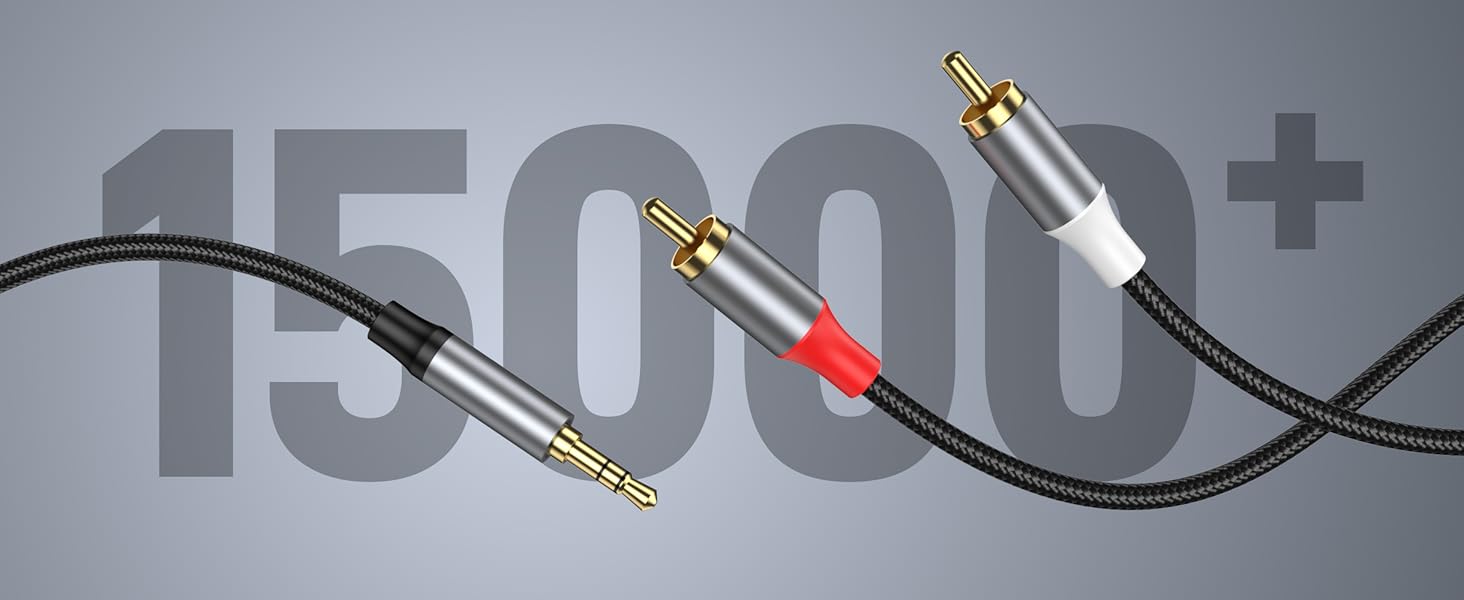 Collection of black audio or video cables with gold-plated connectors against grey background, showing various connection types and lengths.