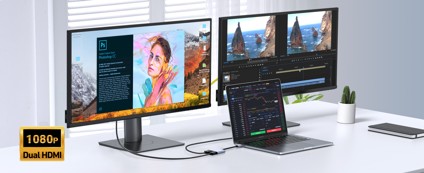 USB C to Dual HDMI Adapter