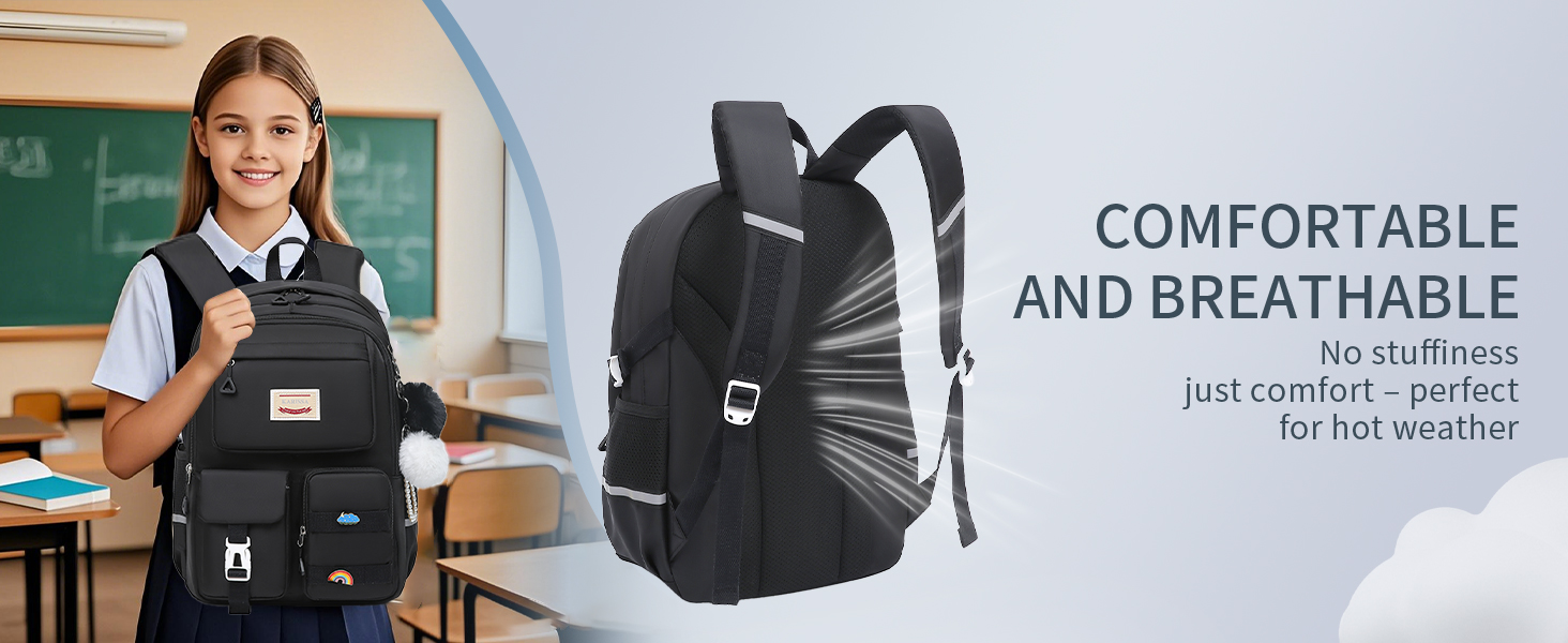 Girls Backpack Black Breathable