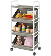 Buzowruil Utility Rolling Fabric Storage Rack Trolley Toy Cart Trolley with 3 Large Storage Boxes...