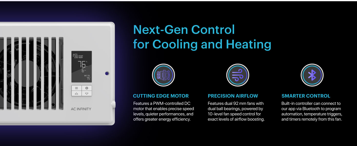 Register Booster Fan Improves Heating Cooling 10-Speed Control Bluetooth App Control
