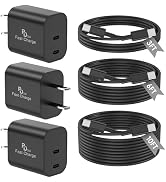 3Pack PD 3.0 Black Super Fast Charger USB C Dual Port Charger Block with 3Pack 60W [3FT+6FT+10FT]...